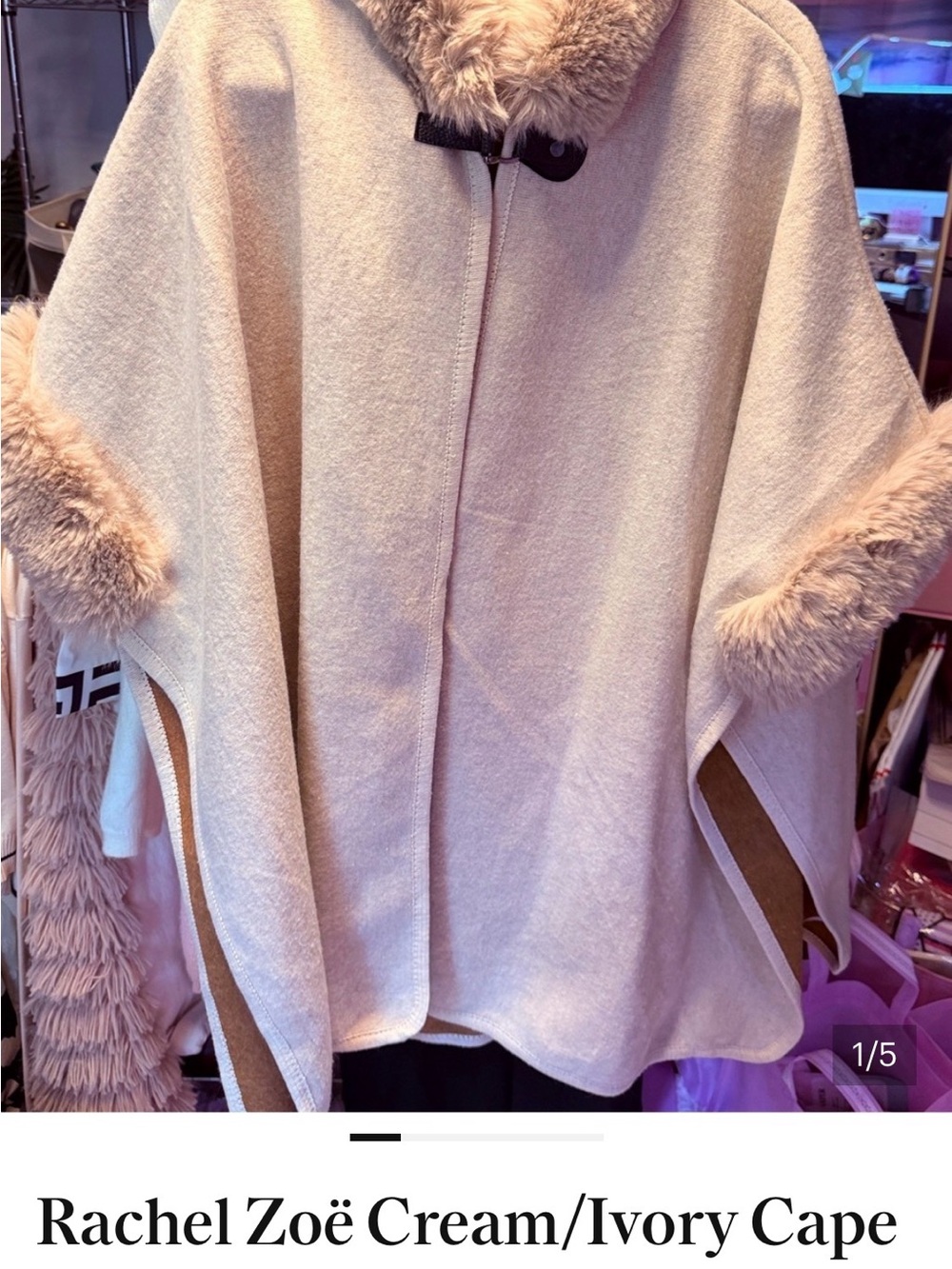 Rachel Zoë Cream/Ivory Cape trimmed in Faux Fur - Picture 14 of 14